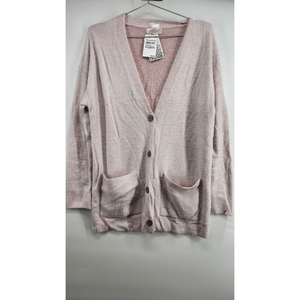 Barefoot Dreams Small CozyChic Lite Primrose Pearl Contrast Rib Pocket Cardigan